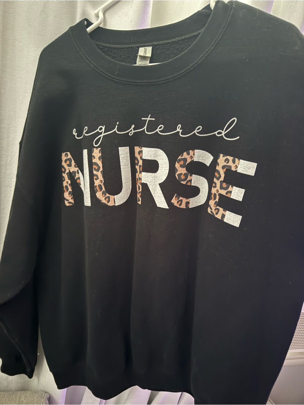 Gildan Black Sweatshirt with Leopard-Accent "NURSE" Text